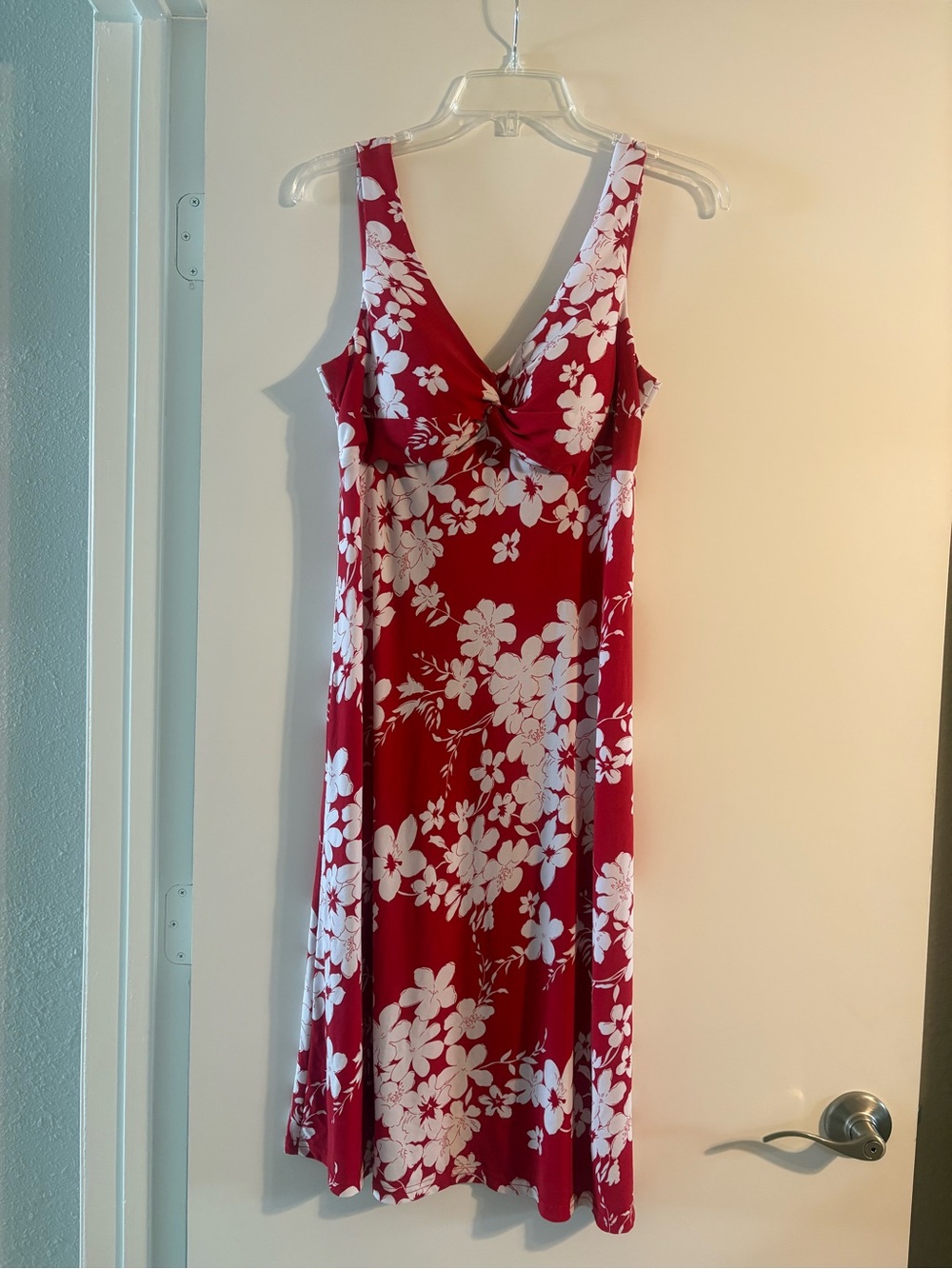 Red Vintage 90s Beachy Floral Hawaiian Print Midi Sundress
